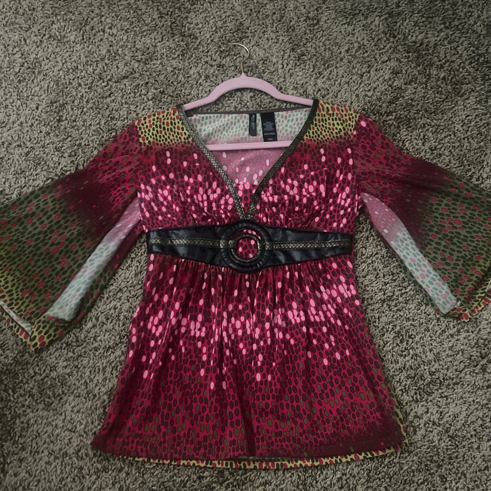 Bisou Bisou Pink and Green Tunic Top